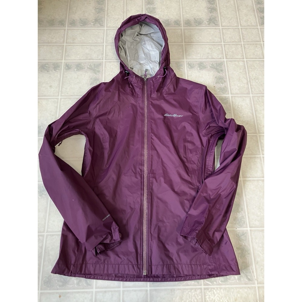 Eddie Bauer size S Weather Edge Rain Coat Hooded Full Zip Jacket Burgundy